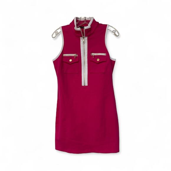 BOSTON PROPER Sleeveless PINK/WHITE Chic Zip Dress SZ S - Picture 1 of 3